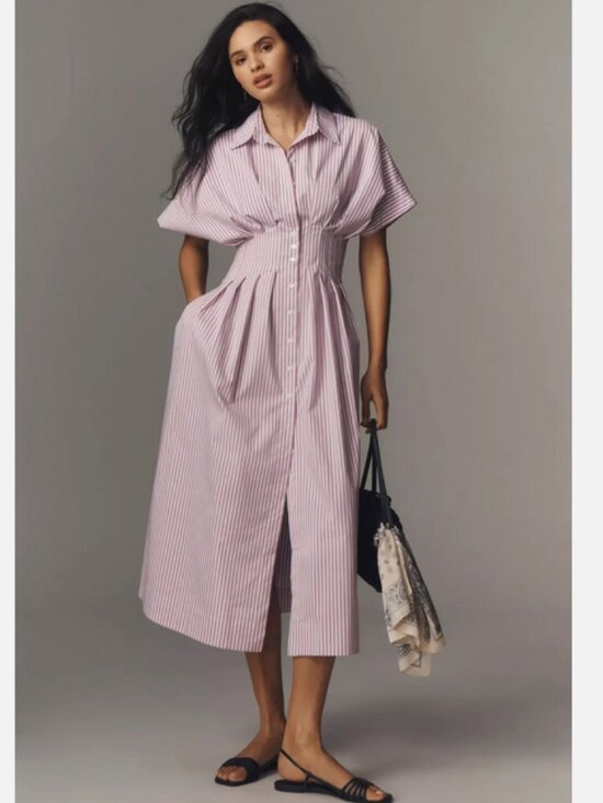 Anthropologie Dresses & Skirts - Anthropologie The Tobie Shirt Dress by Exquise Purple Stripe Maxi Size XL NWT